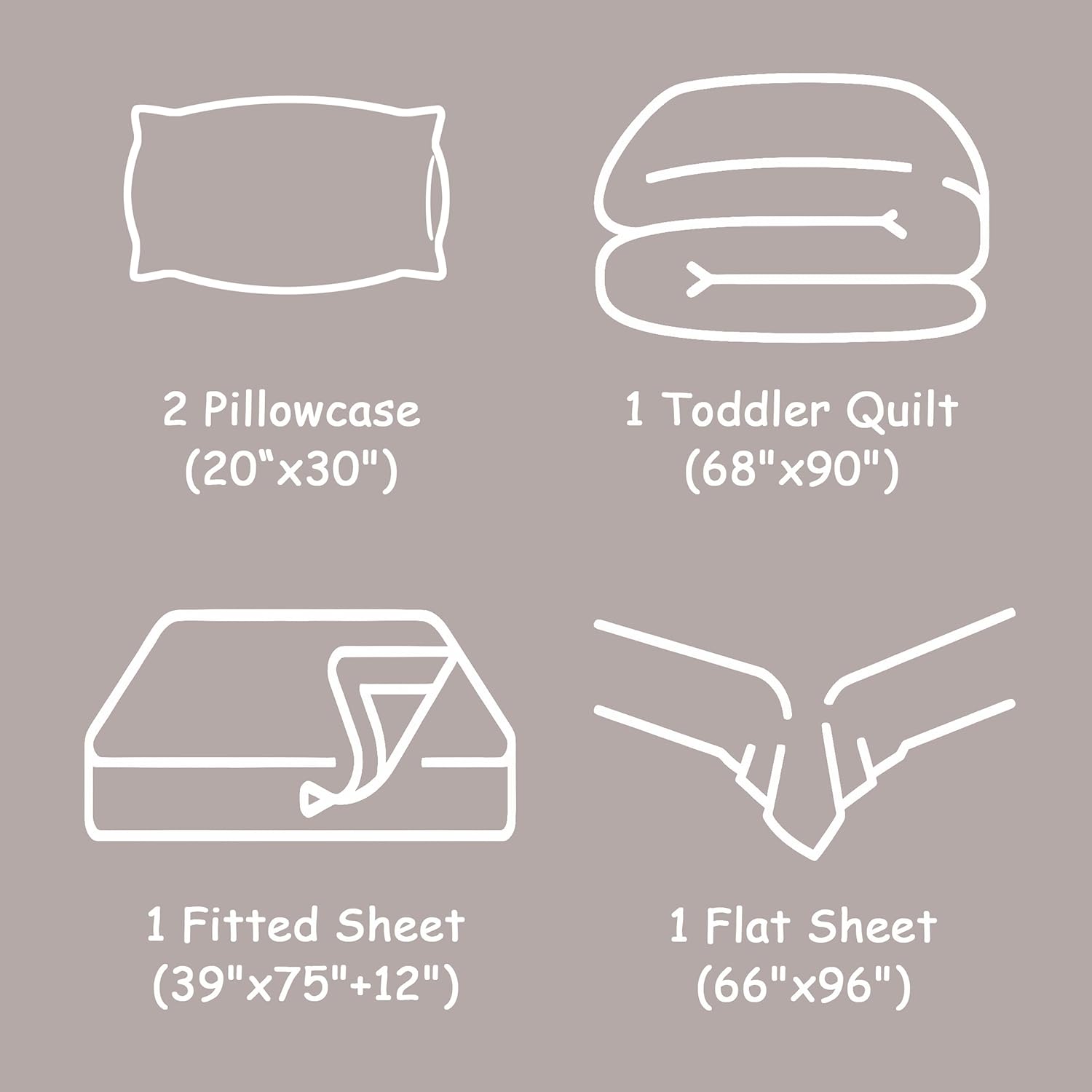 FLXXIE 5 Pieces Toddler Bedding Set, Soft and Breathable Microfiber Crib Sheet Set, Includes Quilted Comforter, Flat Top Sheet, Fitted Sheet, Envelope Pillow Case for Boys and Girls, Somke Grey