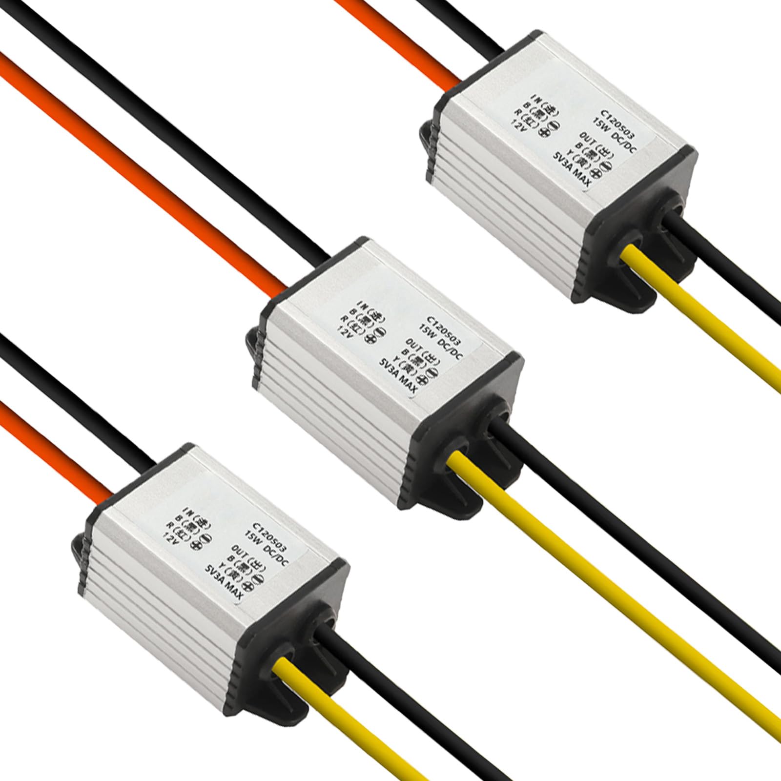 3Pcs 12V to 5V DC Converter Car Power Voltage, Waterproof DC 6.3-22V 12V Step Down to 5V 3A 15W Voltage Regulator Buck Converter Power Supply Step-Down Module Compatible with Vehicle Car Truck Volt
