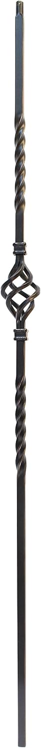 T04- Iron Baluster - Single Basket - Hollow - 44 in X 1/2 in Square - Single Baluster (Oil-Rubbed Copper)