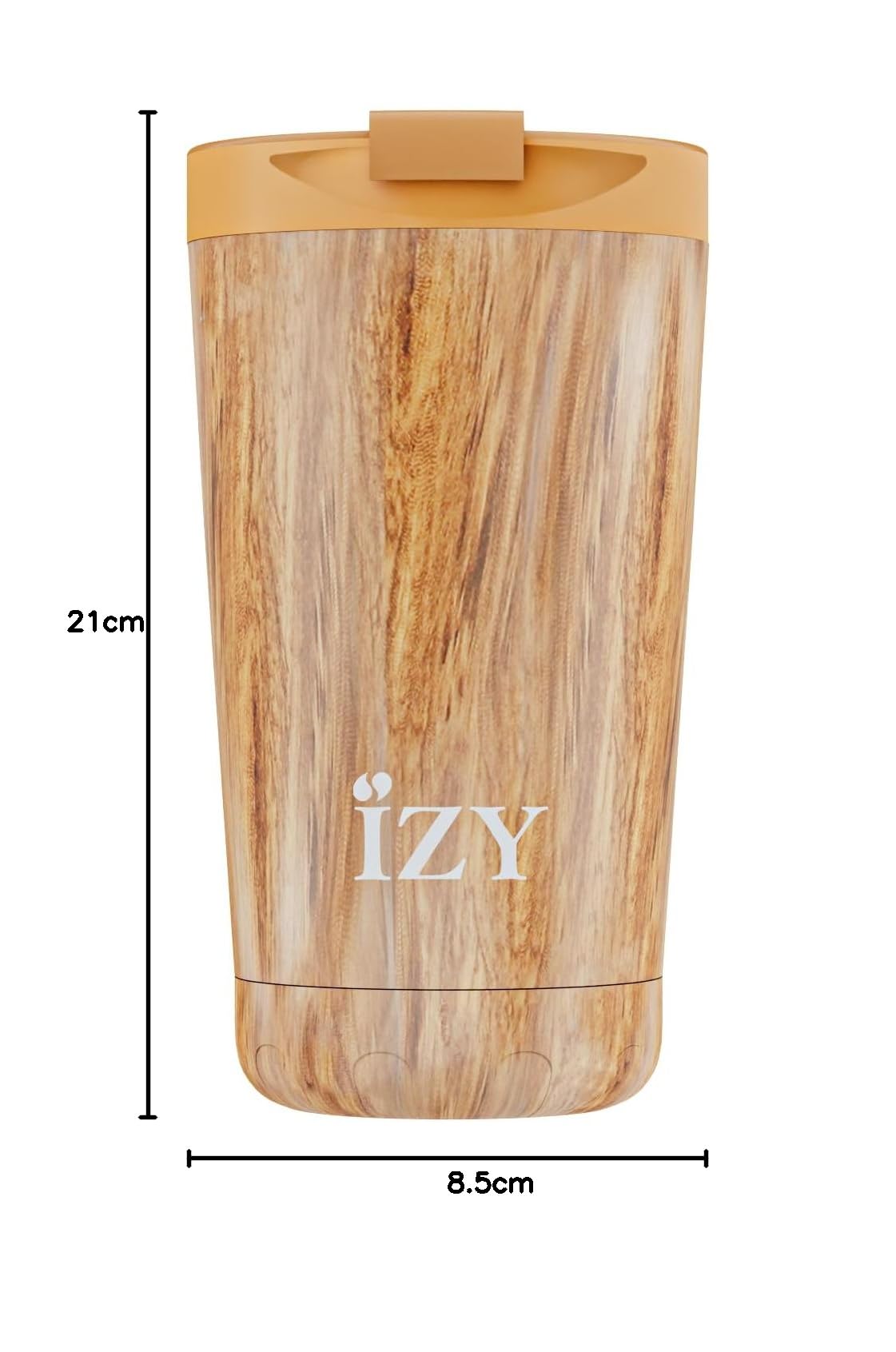 IZY Trinkflasche, Holzmaserung, Braun, Wasserspende, Thermoskanne, Kaffeebecher to go, Thermobecher, BPA-frei, Trinkflasche aus rostfreiem Stahl, Heiß oder kalt für 12 Stunden, 350 ml