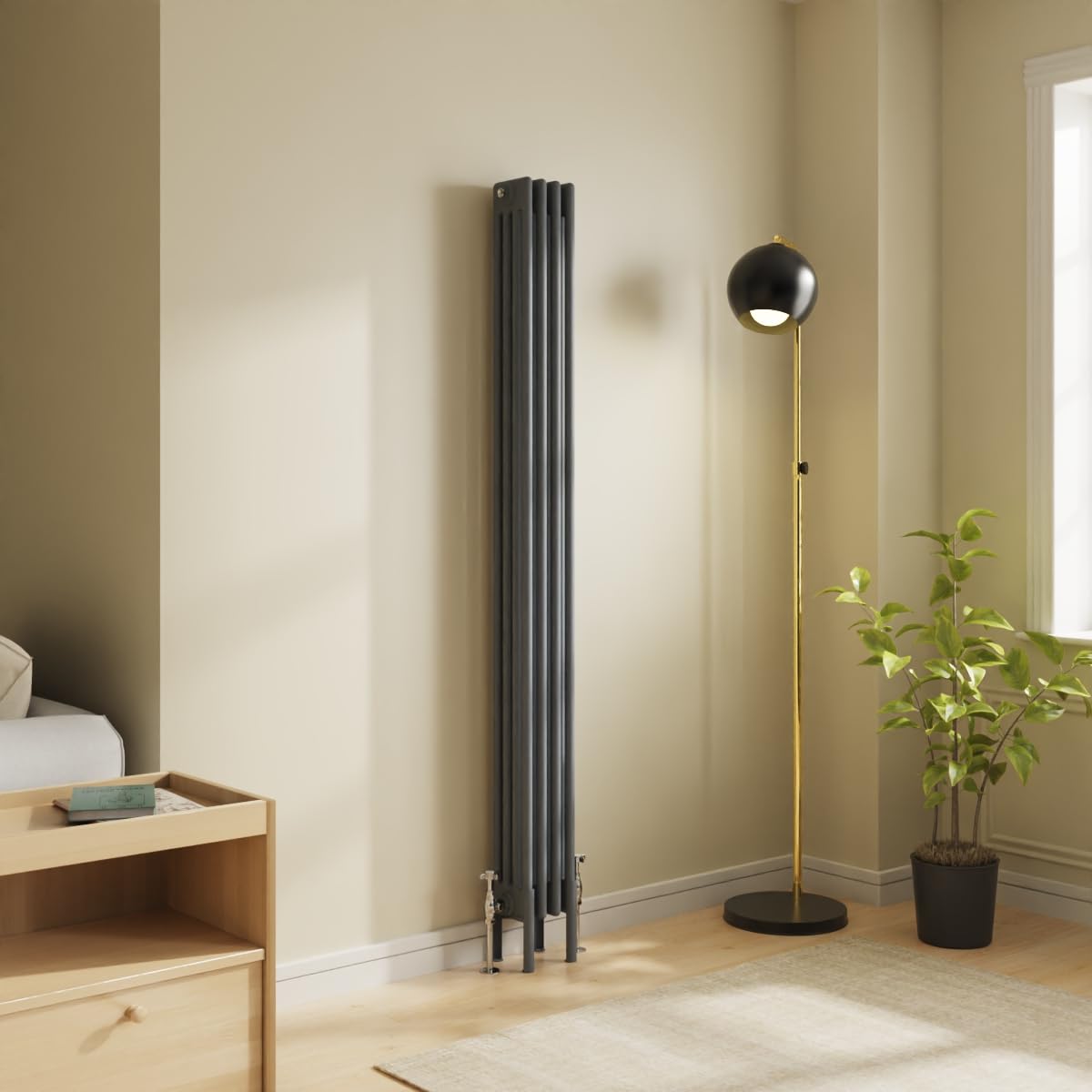 NRG Traditional 4 Column Vertical Radiator 1800x200mm Anthracite Central Heating Radiators