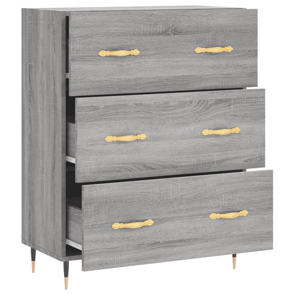Credenza grigio Sonoma, 69,5 x 34 x 90 cm, comò con 3 cassetti