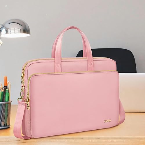 Miniatura 6 de Funda para laptop para mujeres y hombres, compatible con MacBookDellHPAcerASUS, maletín de transporte de hombro impermeable, rosa, 15.6-16 pulgadas