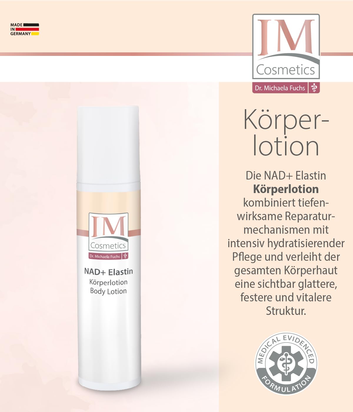 Genius IM Cosmetics NAD+ Elastin intensiv Gesichtspflege 3‑tlg. – Anti‑Aging Serum, Creme & Körperlotion – Anti Falten, straffend & glättend – für empfindliche Haut Geschenkset Dr. Michaela Fuchs