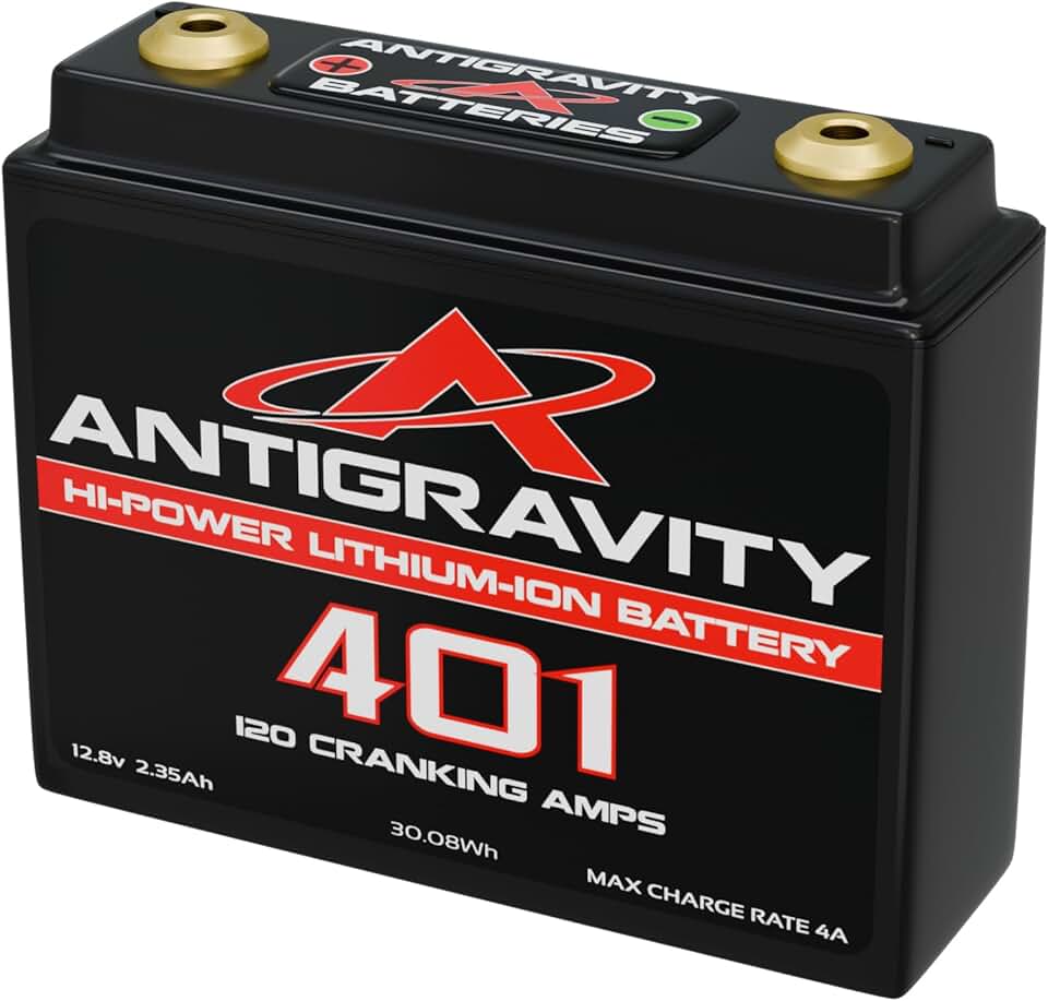 Antigravity Batteries AG-401 Lithium Small Case 12V Powersports Battery – Ultra-Lightweight 15.2 oz, 120 Cranking Amps, 6Ah Pb-Eq (2.6Ah Actual), No BMS – Motorcycles, Dirt Bikes, ATVs