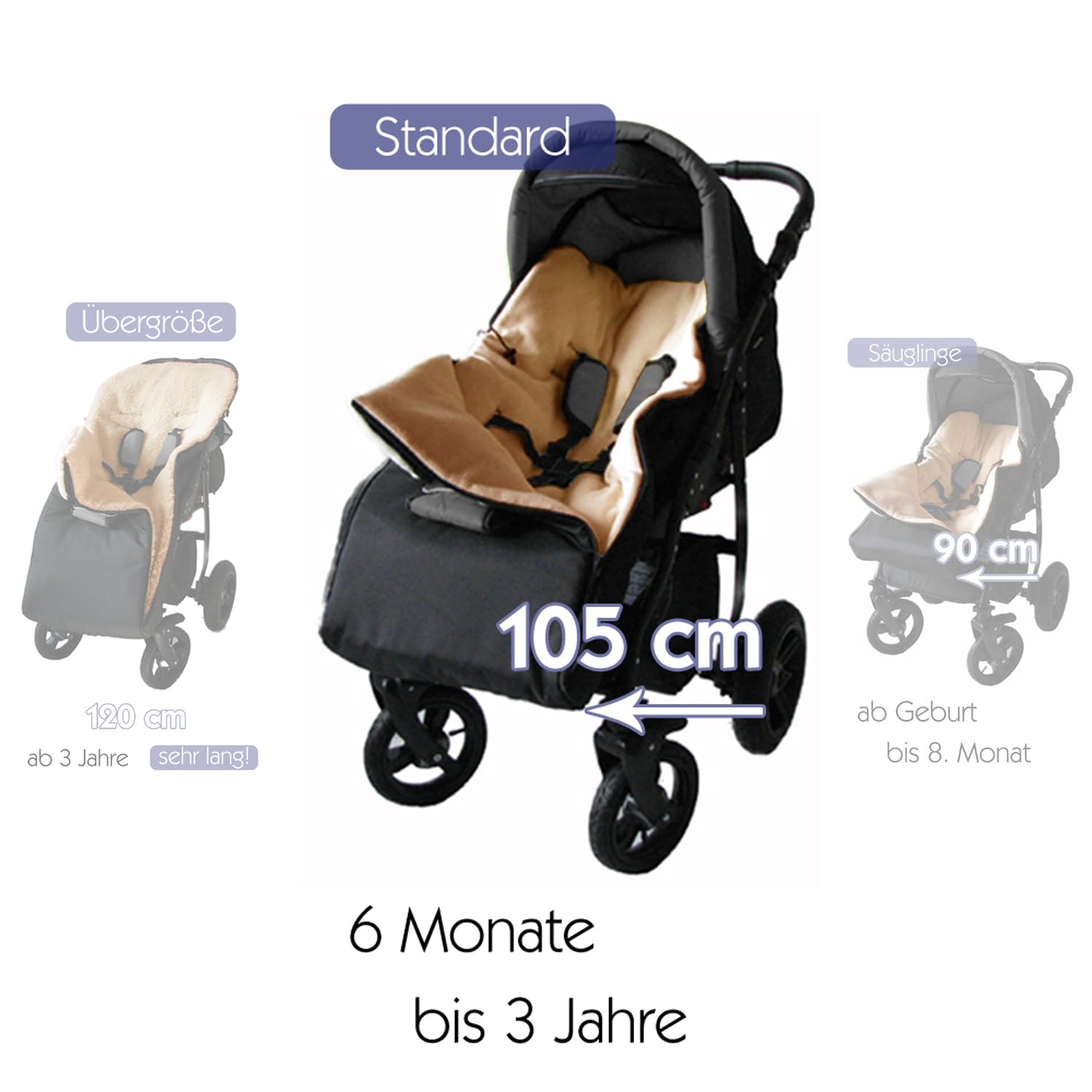 Baby-Joy Fußsack KAI 105 cm filzfrei aus Lammwolle und Polyester, personalisiert mit Name, für Buggy, Kinderwagen und Schlitten, Thermofußsack, Super-Wash | Farbe: 04 Blau