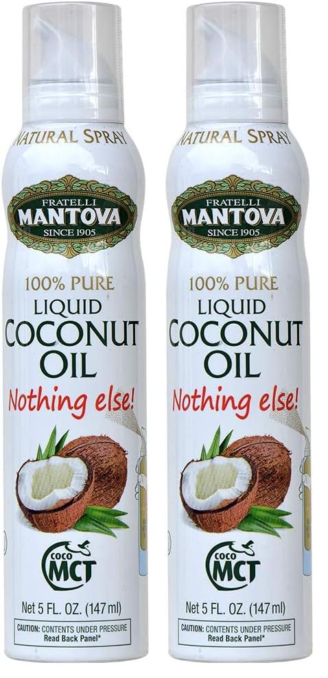 Mantova Coconut Oil Spray, 100% Pure Cooking Oil, Ideal for Healthy Keto Snacks, Baking, Grilling, and Seasoning - Versatile Dispenser for Spray, Drip, or Stream with No Waste, 5 oz (Pack of 2)