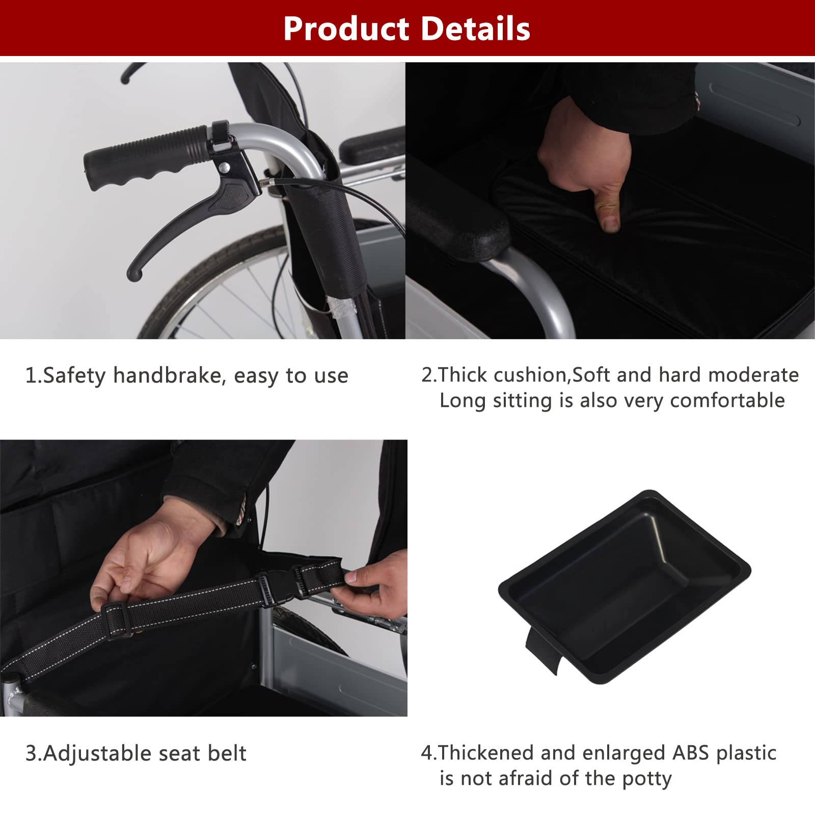 Silla de Ruedas,Silla de Ruedas Manual Ligera,Silla de Transporte Plegable con Reposapiés/Black