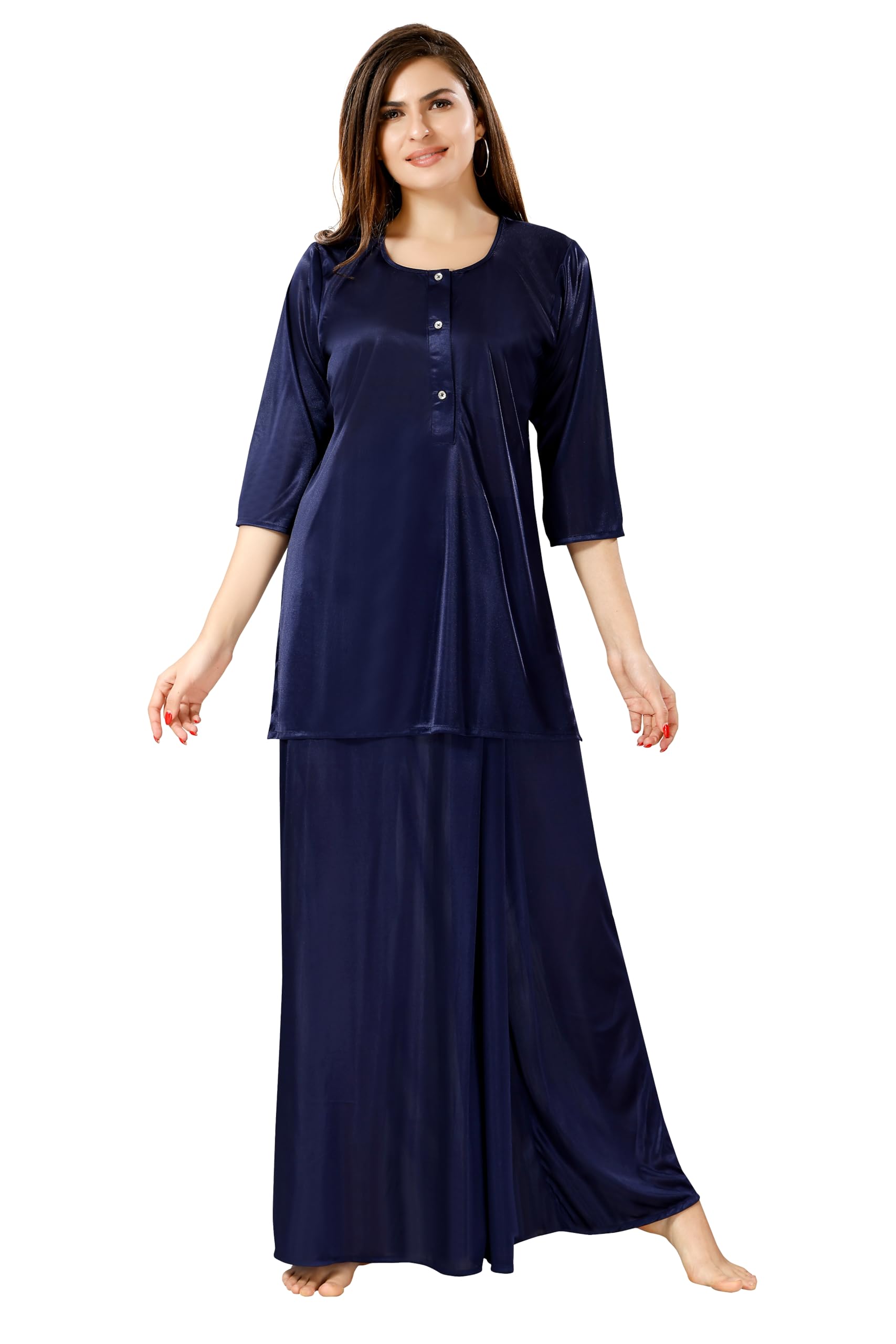 Play LoungewearClassic Indian lungi Kurta Set for Women | Front Buttoned top | Long Sleeves | Soft Satin Fabric