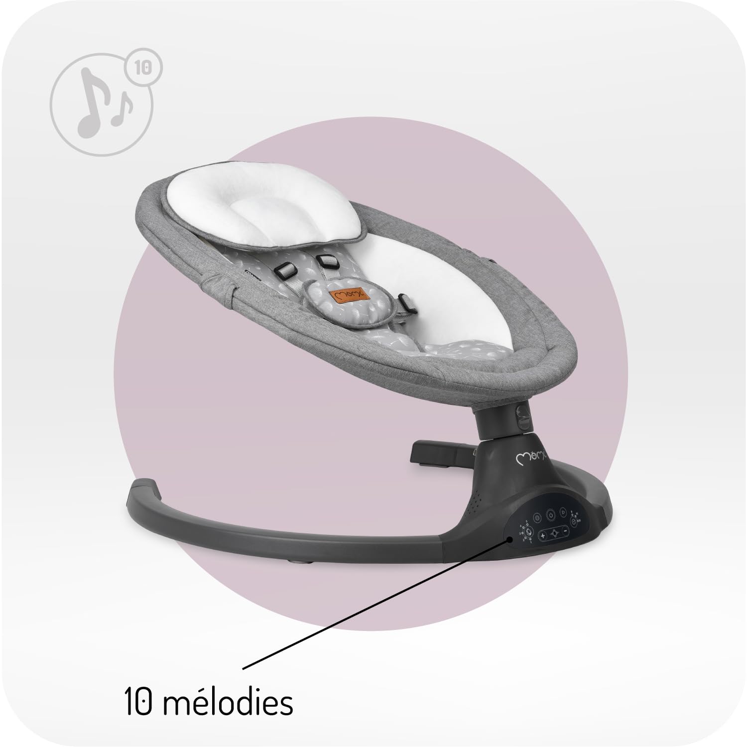 MoMi KENANI Transat balancelle jusqu’à 9 kg, pliable, télécommande et Bluetooth pour smartphone, alimentation piles et secteur, harnais de sécurité 5 points, pare-soleil, moustiquaire