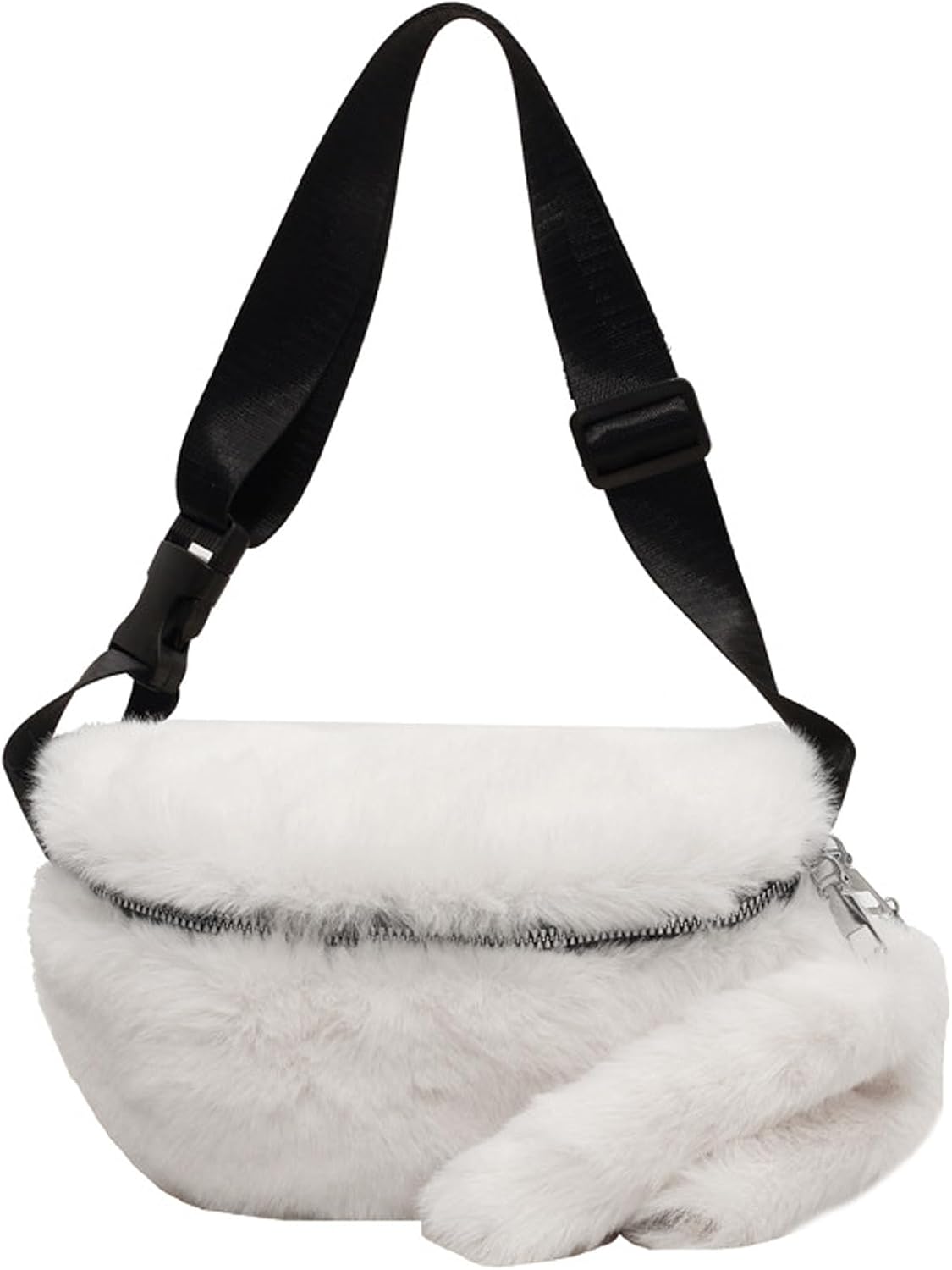 Fuzzy Fanny Pack for Women Faux Fur Belt Bum Bag with Adjustable Strap Waist Pouch Casual Crossbody Purse for Travel - Image 6
