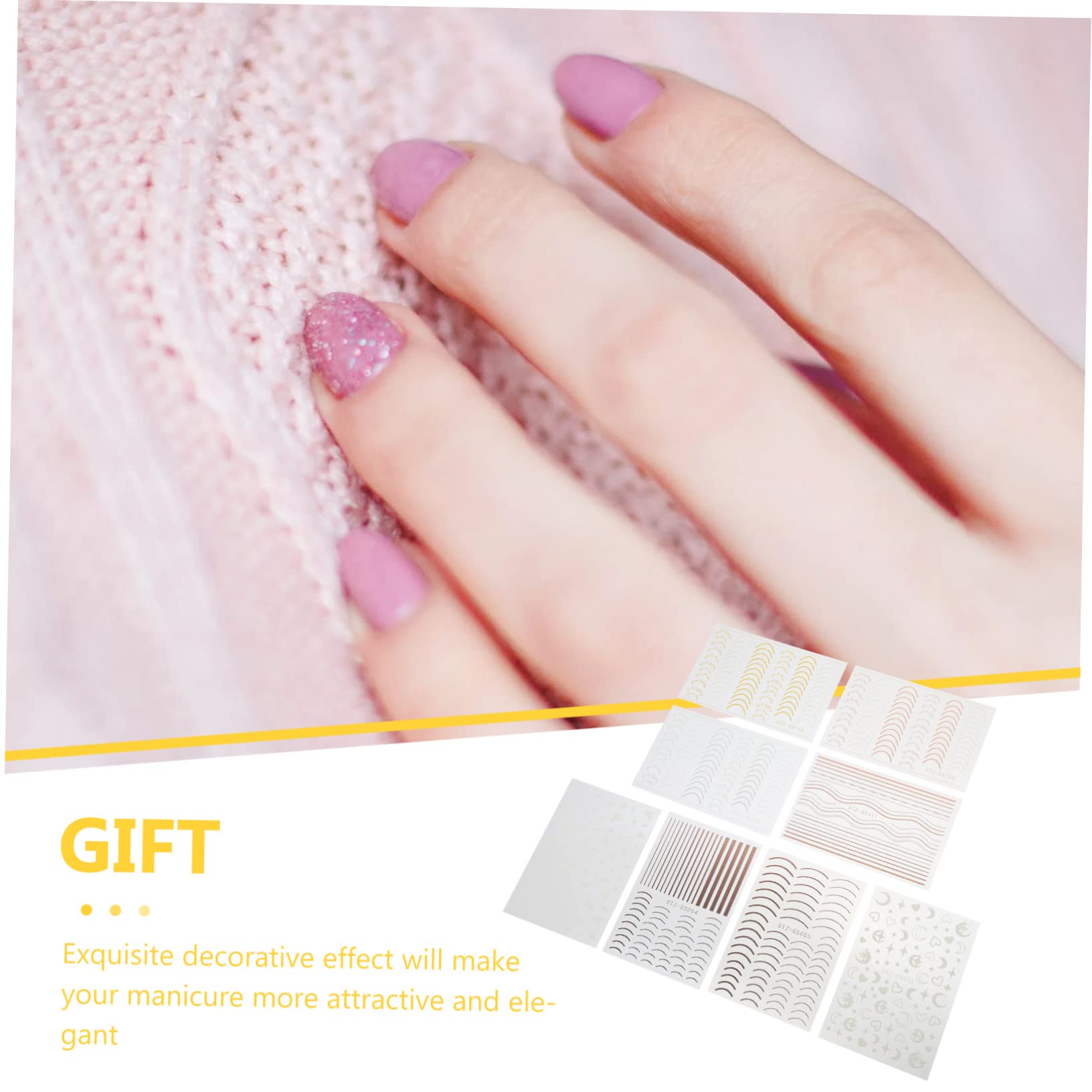 PACKOVE 5 Set Adesivi Decorativi Per Unghie Nail Art Stickers Adesivi Per Manicure Facili Applicare Per Unghie Naturali E Adatti Per Domestico E 8 Fogli*5