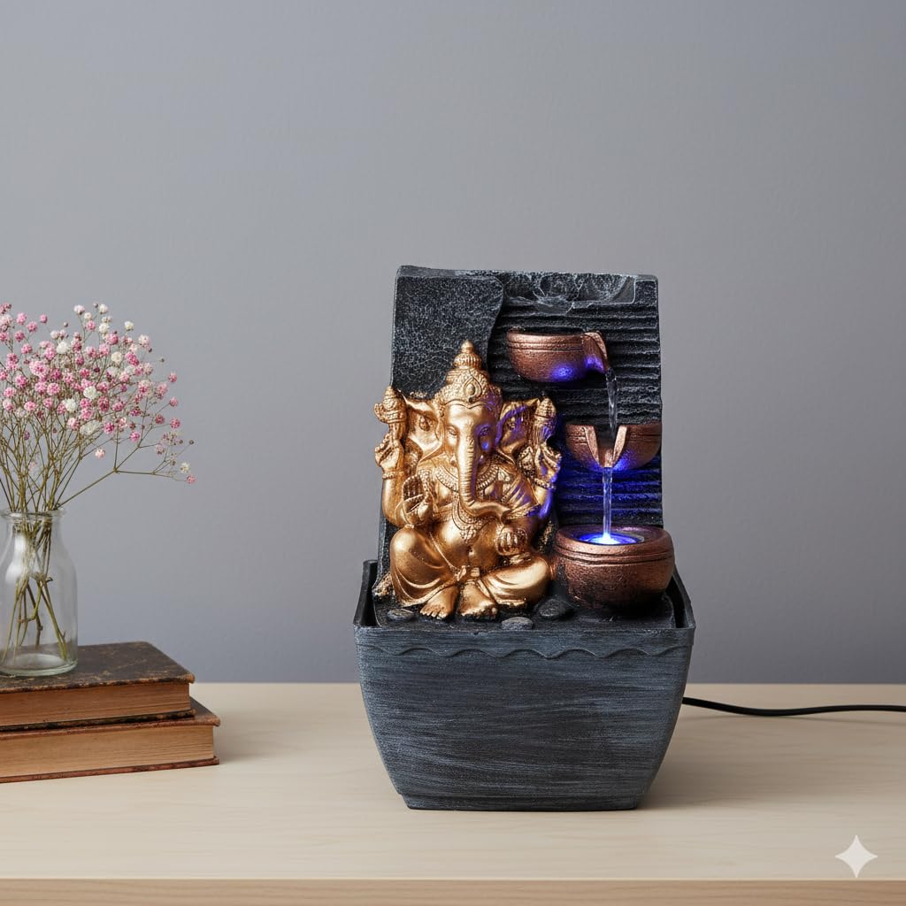 Tabletop Water Fountain – Decorative Indoor Showpiece for Living Room, Bedroom, Office & Home Decor (Ganesh JI 4)