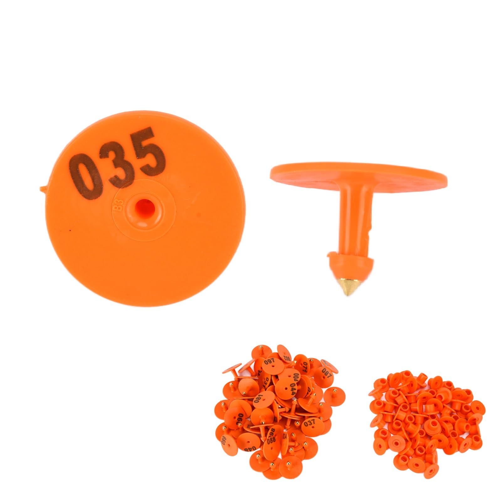 NSXAYIWE 100pcs Livestock Ear Tag Cattle Ear Tags, Anti Dropping Round Ear Tag with Numbered 001-100 Animal Identification Ear Tags (Orange)