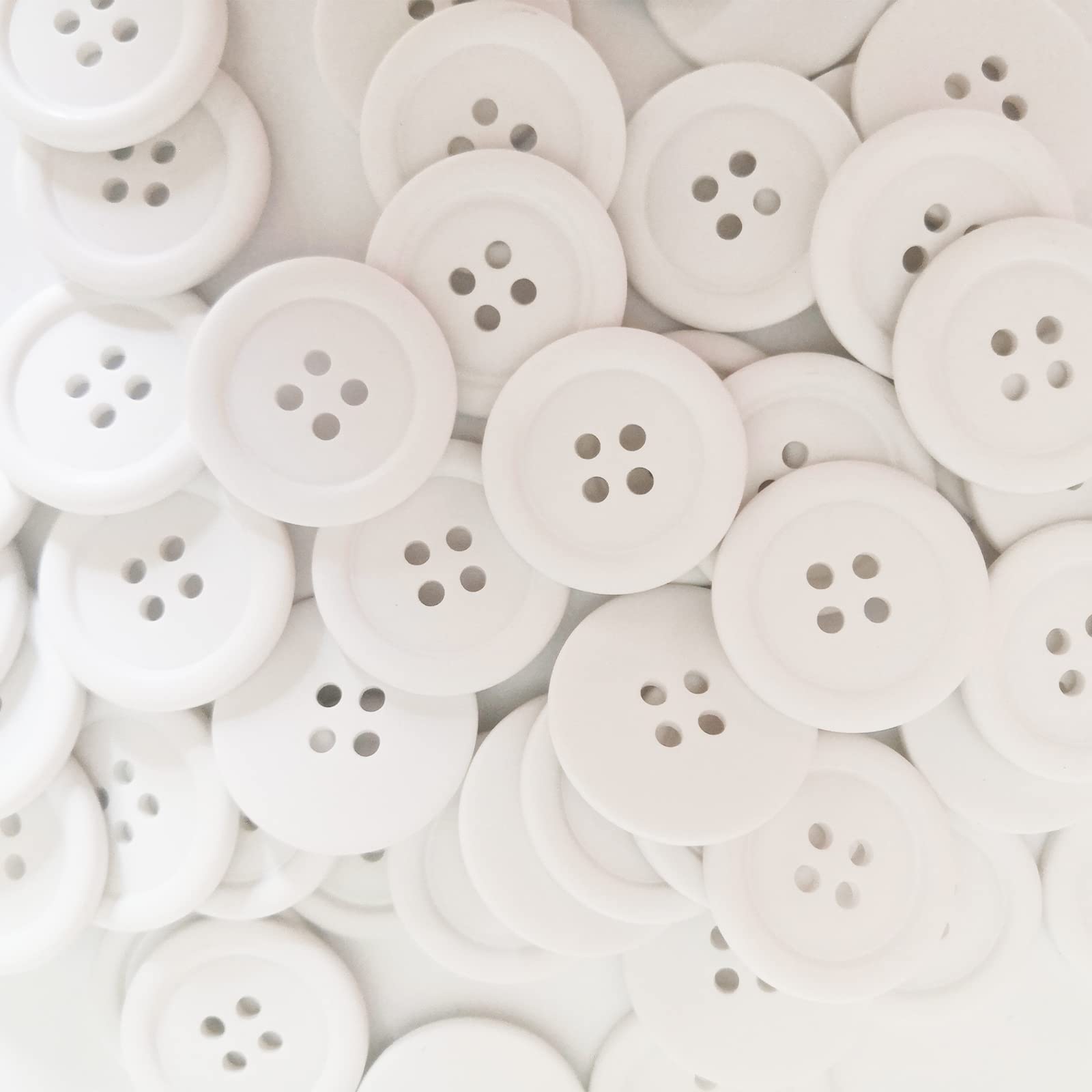 WAIMORN 1 Inch Large Resin Buttons for Scafts Black Matte Button for Clothing Sewing & Kids Painting (White 50PCS)