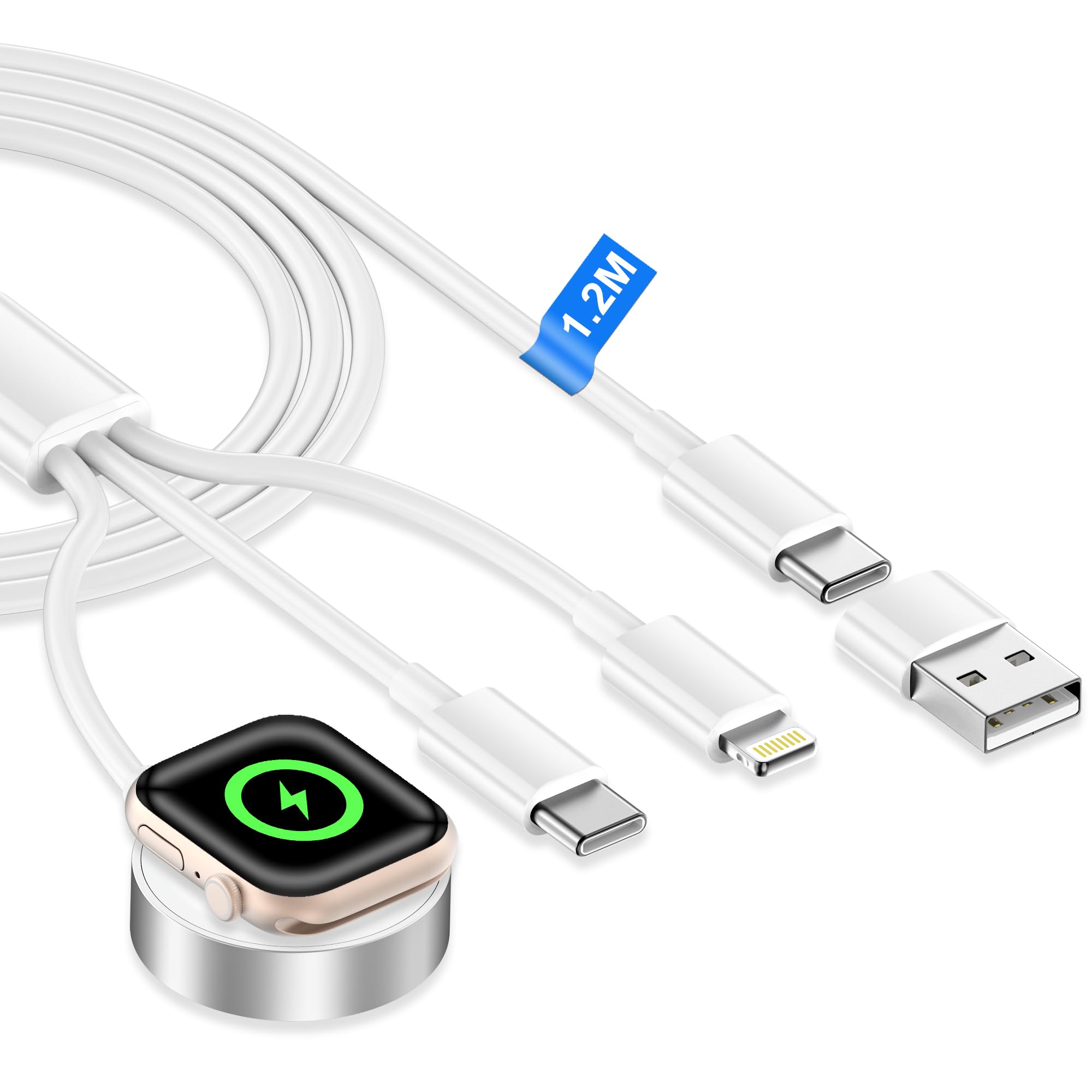 Kabel 3 w 2 do Ładowarki Apple Watch, Magnetyczna Ładowarka USB C do Zegarka Apple Watch i iPhone do Apple Watch Series 11/10/9/8/7/6/5/4/3/SE/Ultra, iPhone 17/16/15/14/13/12/11/X/8/6