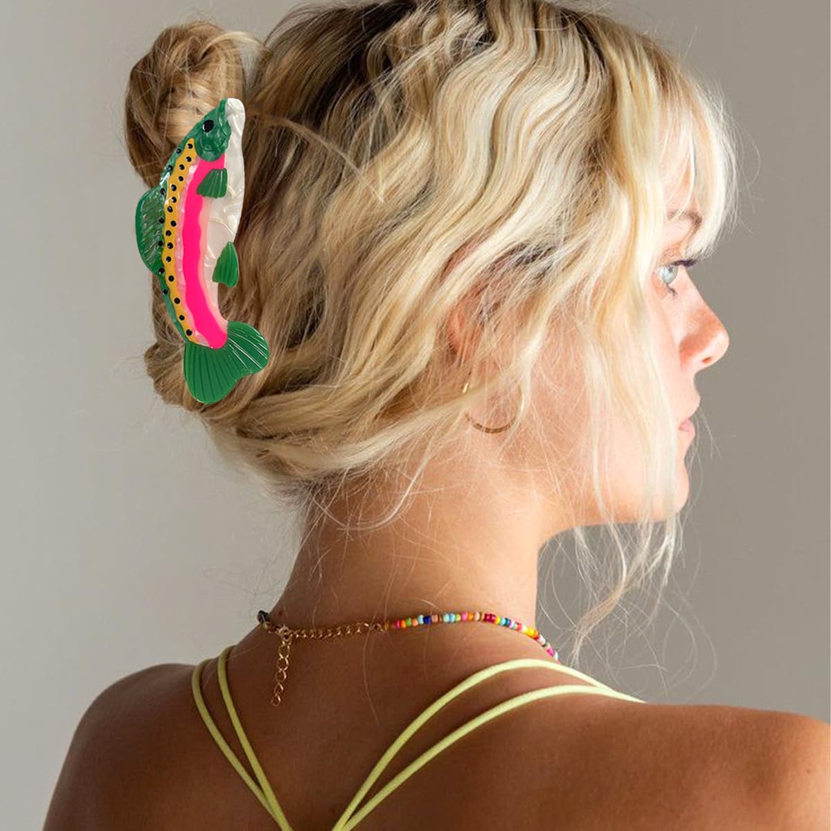 Salmon Hair Claw Clip Acetate Hair Clips Fish Unique Fashion Acetate Hair Catch Barrette Non Slip Strong Hold Jaw Clamp Ocean Animal Fashion Barrette Big Claw Clamp for Women Girl - Image 4