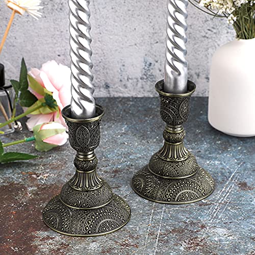 Ownmy Set Of 2 Taper Candle Holders Vintage Metal Pillar Candlestick Holders 4”H, Elegant Brass Candle Stick Holders Decorative Candelabra Set For Dining Table Centerpieces Wedding, Antique Bronze #TOP5