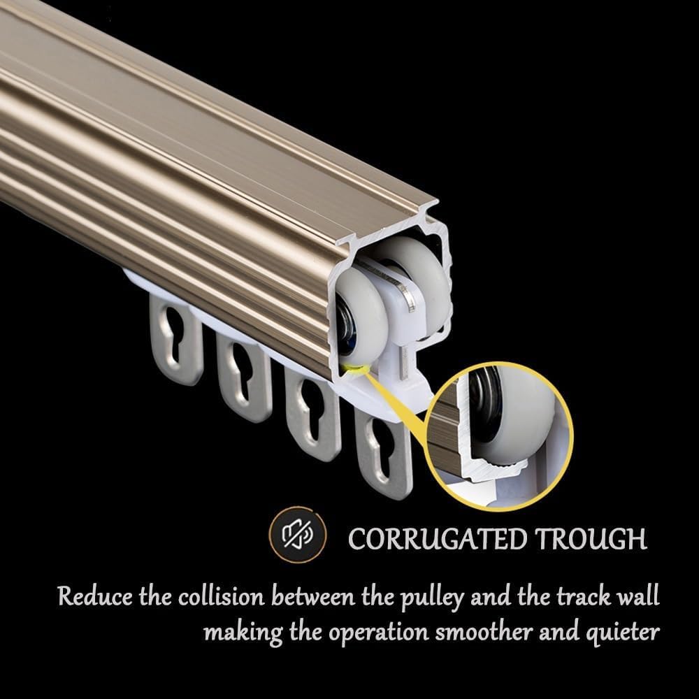 Aluminum Ceiling or Wall Mounted Curtain Track with Rollers,Hardware,and End Caps,Champagne,1.4m Single Rail