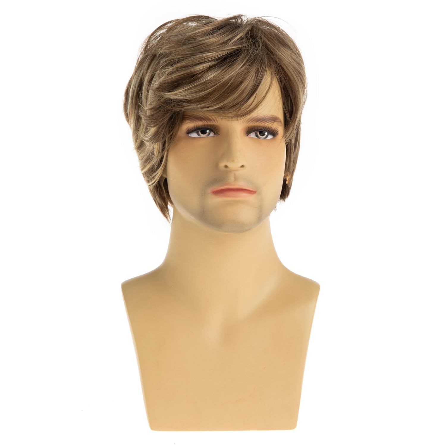 Dsimeig Mens Blonde Wig Short Straight Synthetic Blonde Mixed Brown Hair Wigs for Male Guy Daily Wear Anime Costume Halloween Cosplay Party - Image 2