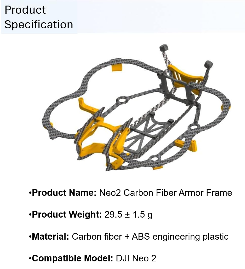 Neo 2 Kit de accesorios de protección para drones DJI Neo 2 - Protectores de hélice, parachoques cardán, ala trasera y tren de aterrizaje (fibra de carbono) (gris)