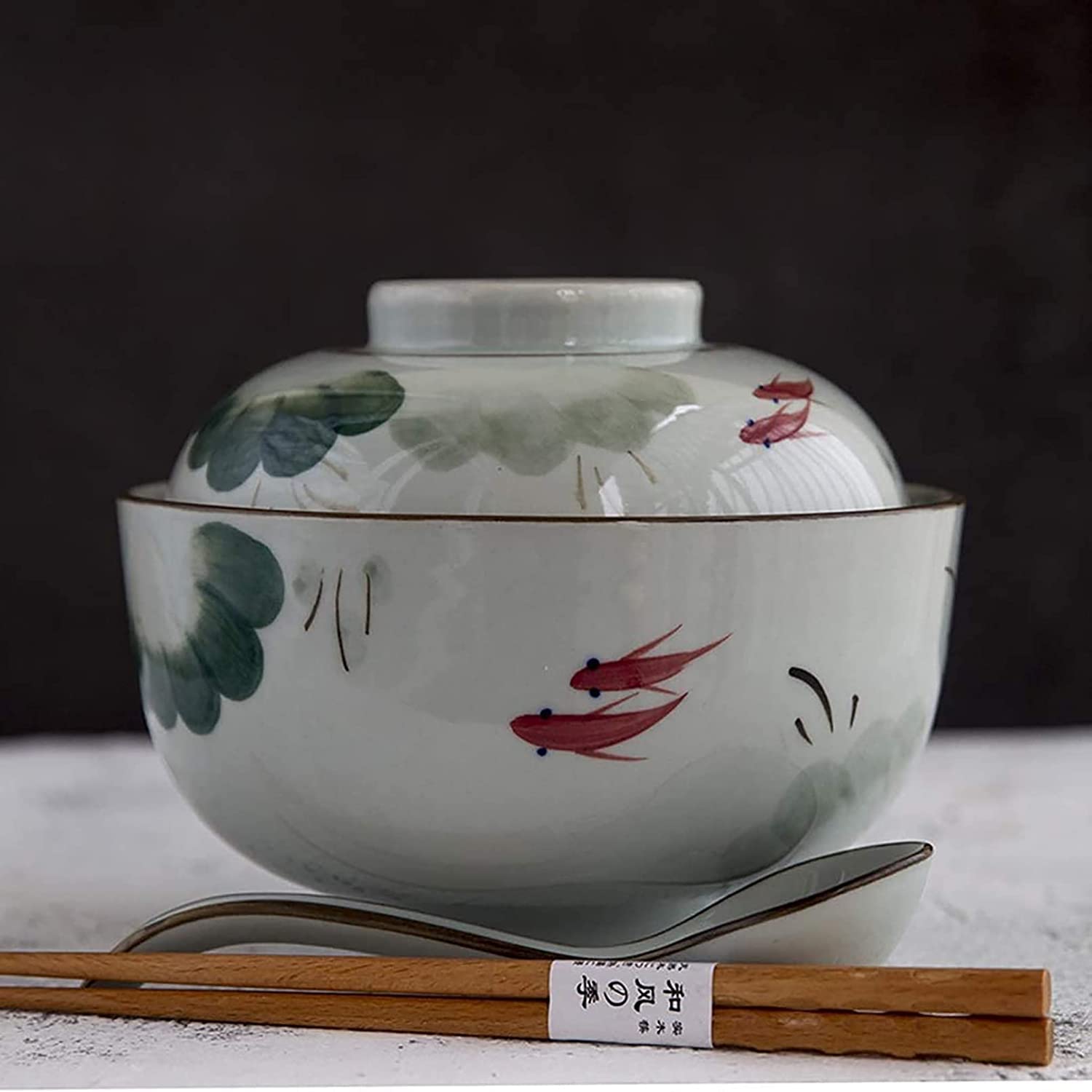 WOTZOV Creative Bowl Kitchen Cutlery Cereal Breakfast Bowl Ceramic Bowl With Lid Large Milk Salad Bowl Ceramic Soup Bowl Instant Noodle Bowl With Lid Japanese Ramen Bowl
