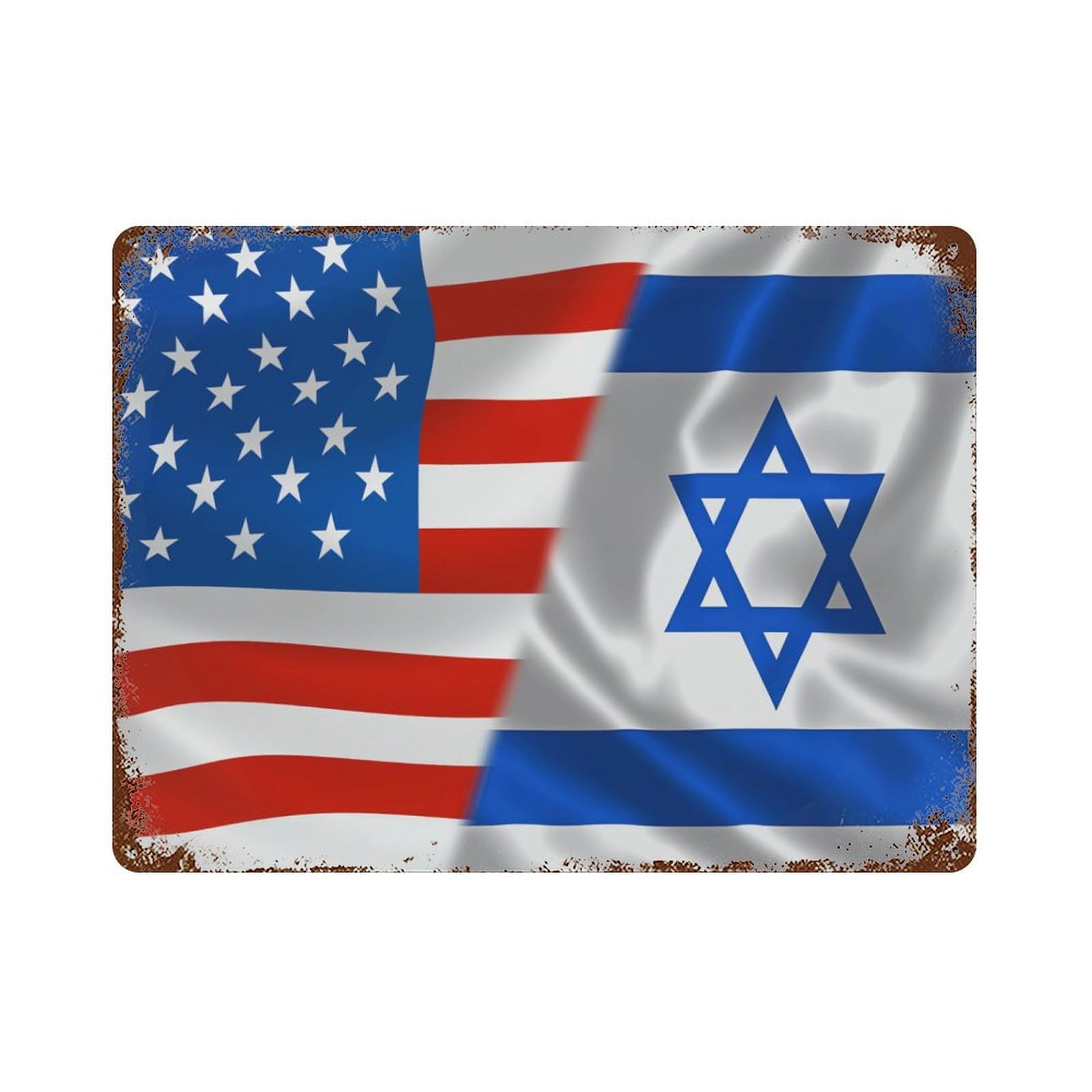 KWQDOZF America Flag And Israel Flags 4 Theme Metal Tin Sign,Vintage Iron Hanging Plate Horizontal with Rust Poster Wall Decor 12x16inch