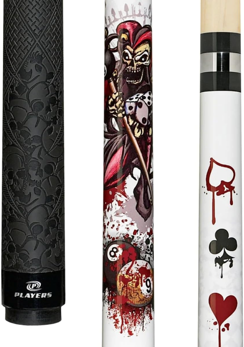 D-JS White with Jester on Pool Balls and Dripping Card Suits Cue