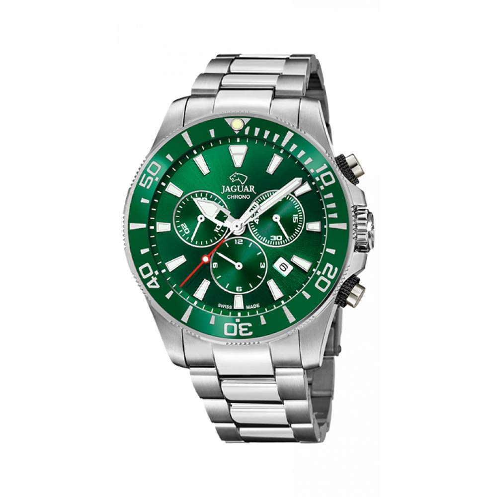 JAGUAR Model zegarka J861 / 4 z kolekcji Executive, 43,5 mm zielona obudowa ze stalowym paskiem dla mężczyzn J861/4