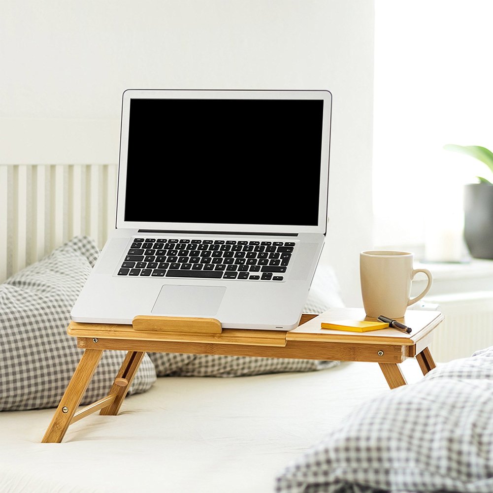 BAKAJI Tavolino Vassoio Colazione da Letto in bamboo, Con gambe pieghevoli ideale per Divano Porta Notebook Pc (60 x 30 x 25 cm)