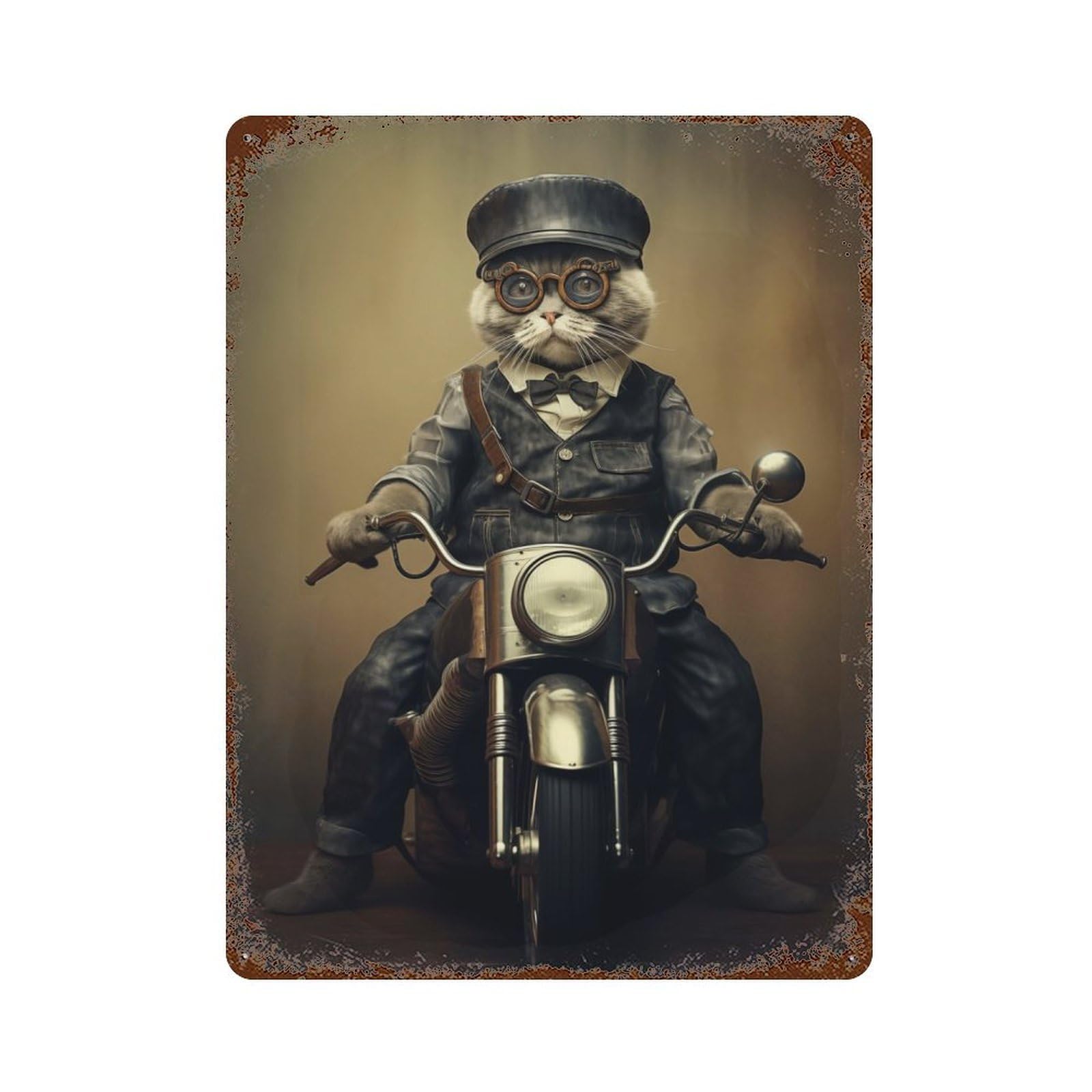 Cat Biker Decorative Tin Sign 15.7"x11.8", Ideal for Cafe, Home Bar And Lounge Decor