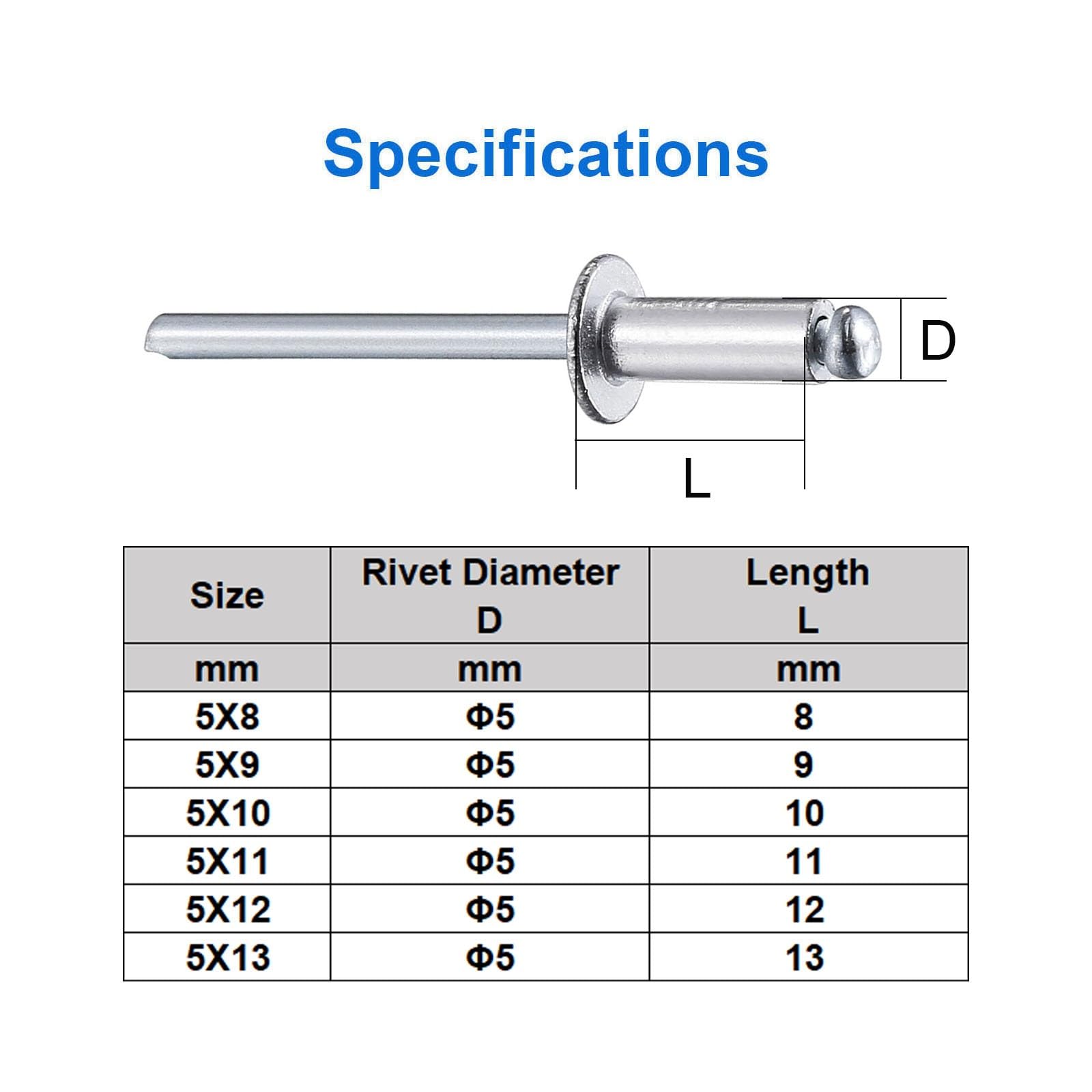 100 Pièces Rivets Aveugles Tête Bombée 5X30mm, Rivet Plaque Immatriculation