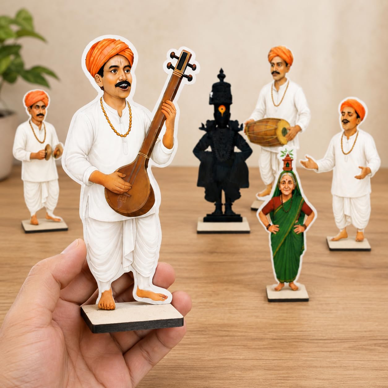 Craft House Vithoba Varkari Set 7 Inch MDF Standee Set | 7 Piece Pack with Vithoba & Varkari Characters | Glossy Vinyl Print | Home Temple Decor | Ashadhi Ekadashi Decoration & Gift-image-12