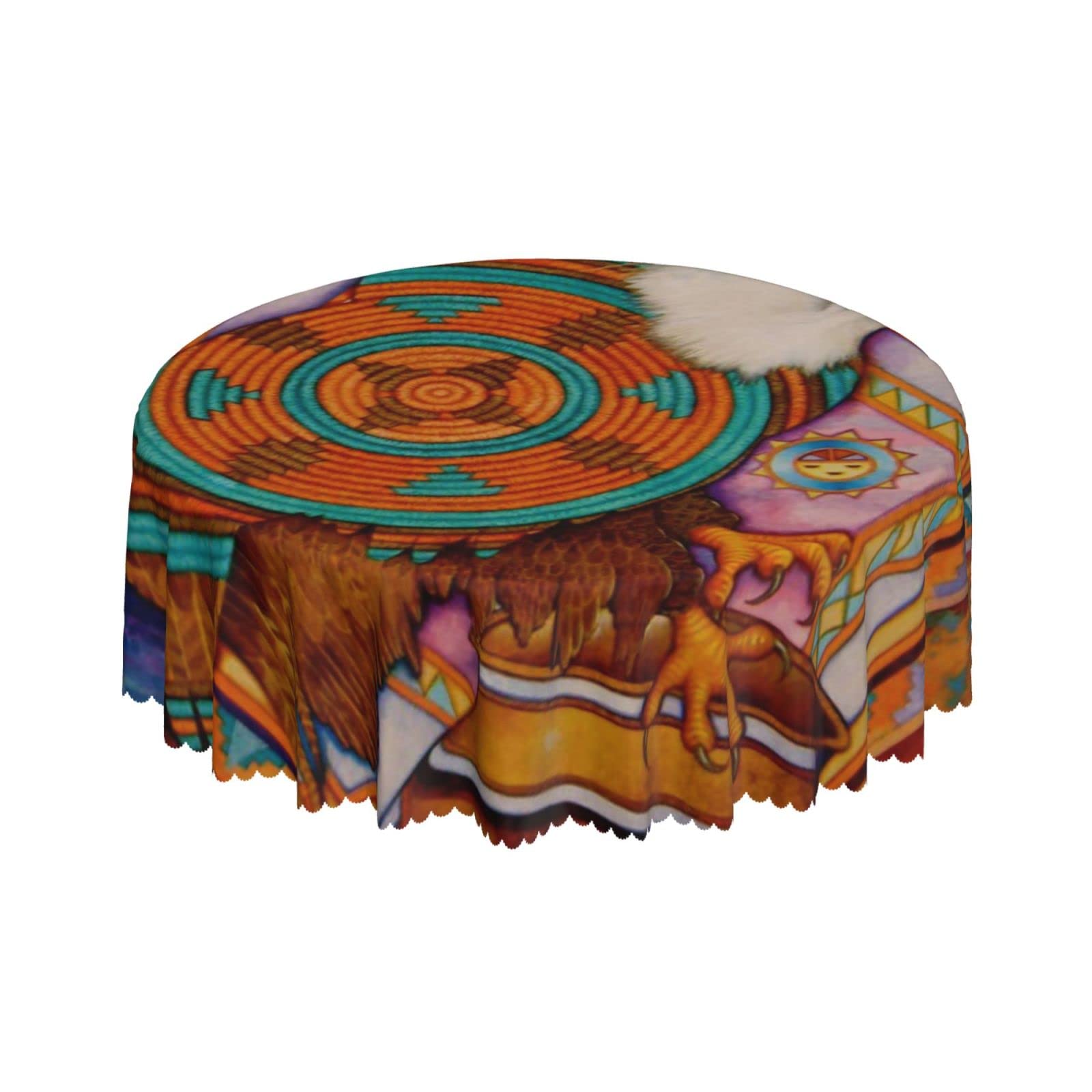Lsjuee Aboriginal Tribe Eagle Abstract Round Tablecloth 60 Inch Printed Washable Tablecloth for Dining Party Holiday Fall Home Decorative