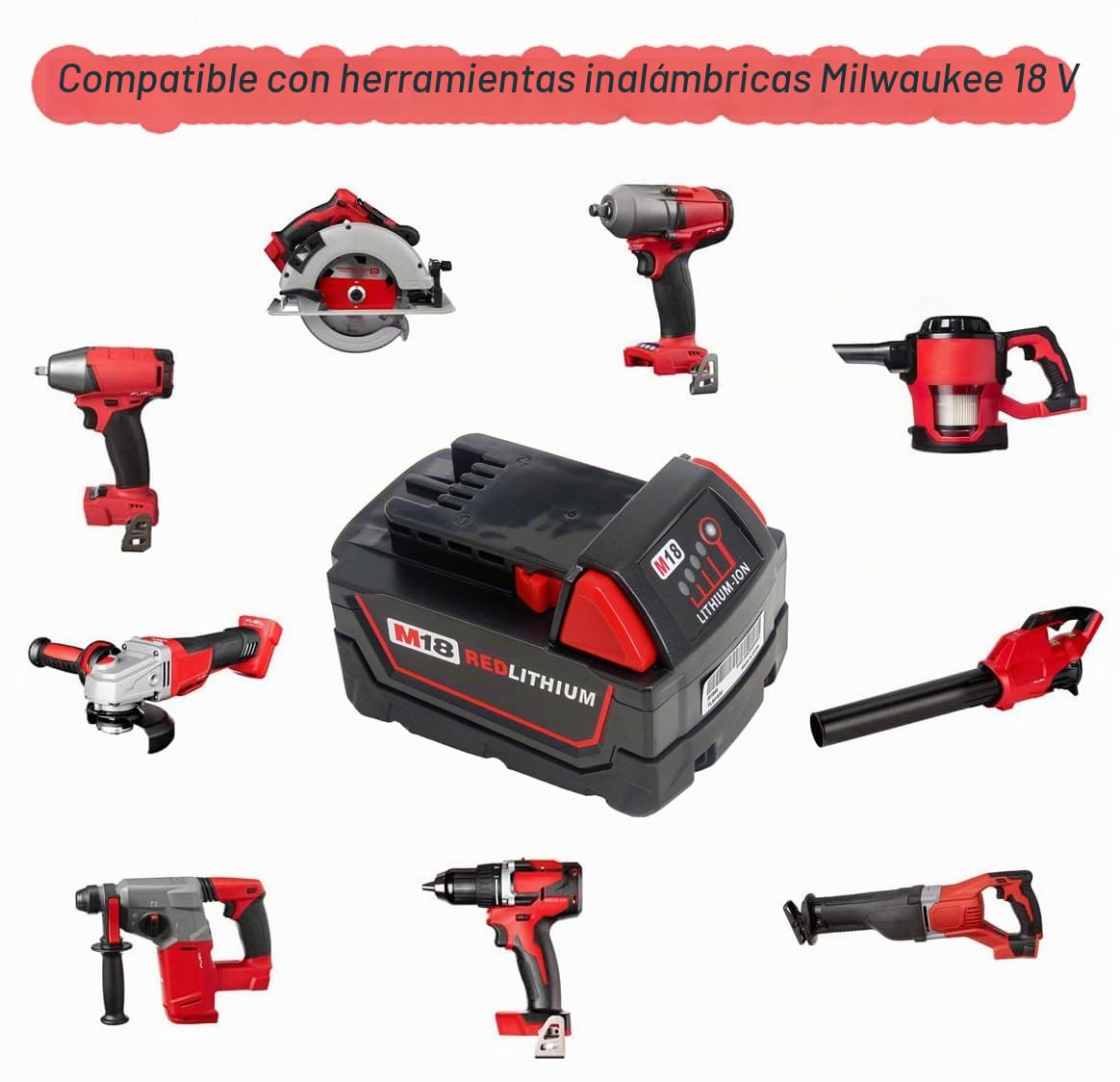 2 Piezas 18V 5.0Ah Batería para Milwaukee M18 48-11-1828 48-11-1840 C18B M18BX Li18 M18B4 M18 XC con Cargador Milwaukee para M12 M18