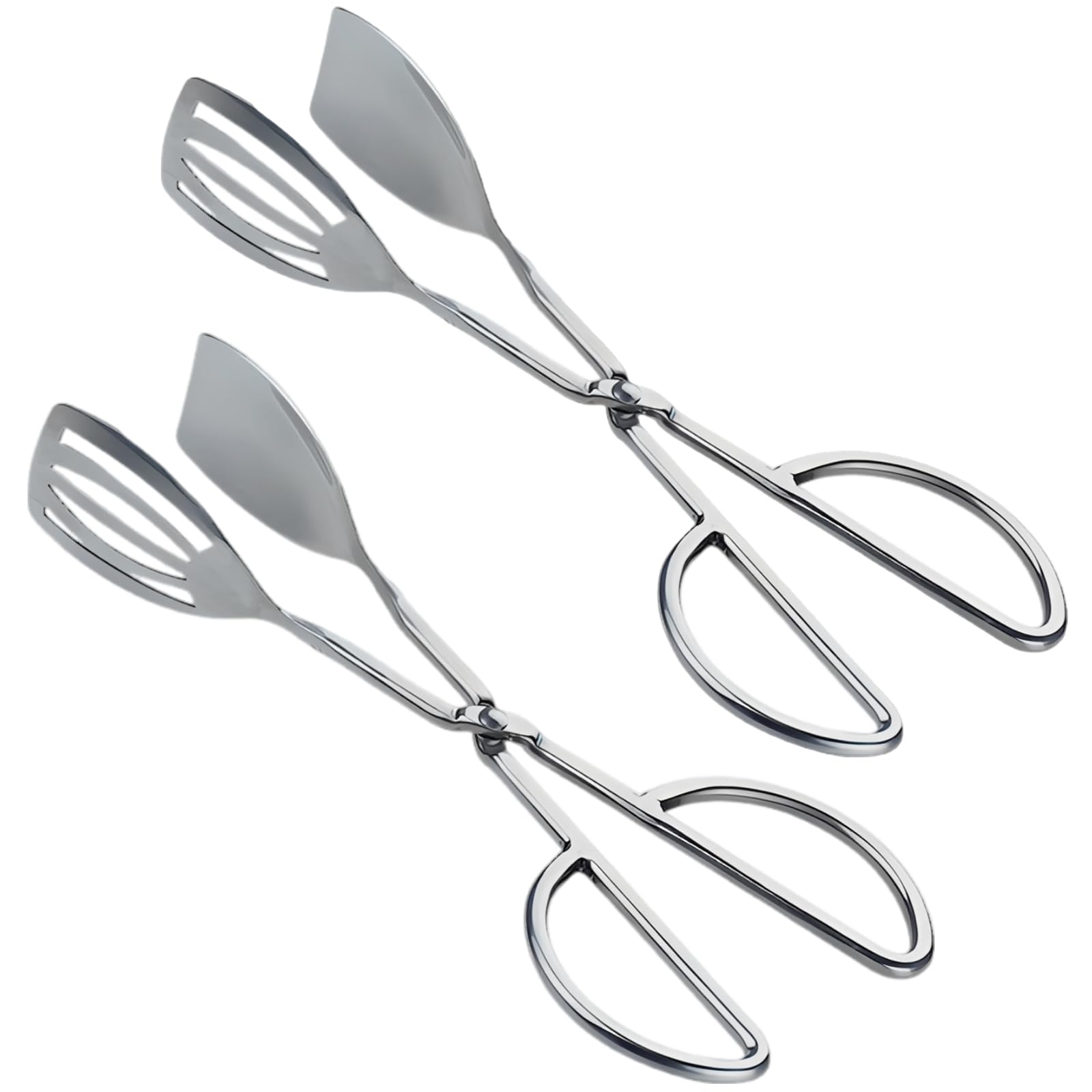 2 pinze da portata in acciaio inox per alimenti, 26 cm, manico a forbice per buffet, con testa a cucchiaio, funzionamento con una sola mano, morsetto aperto, design scanalato, pinze da cucina per uso