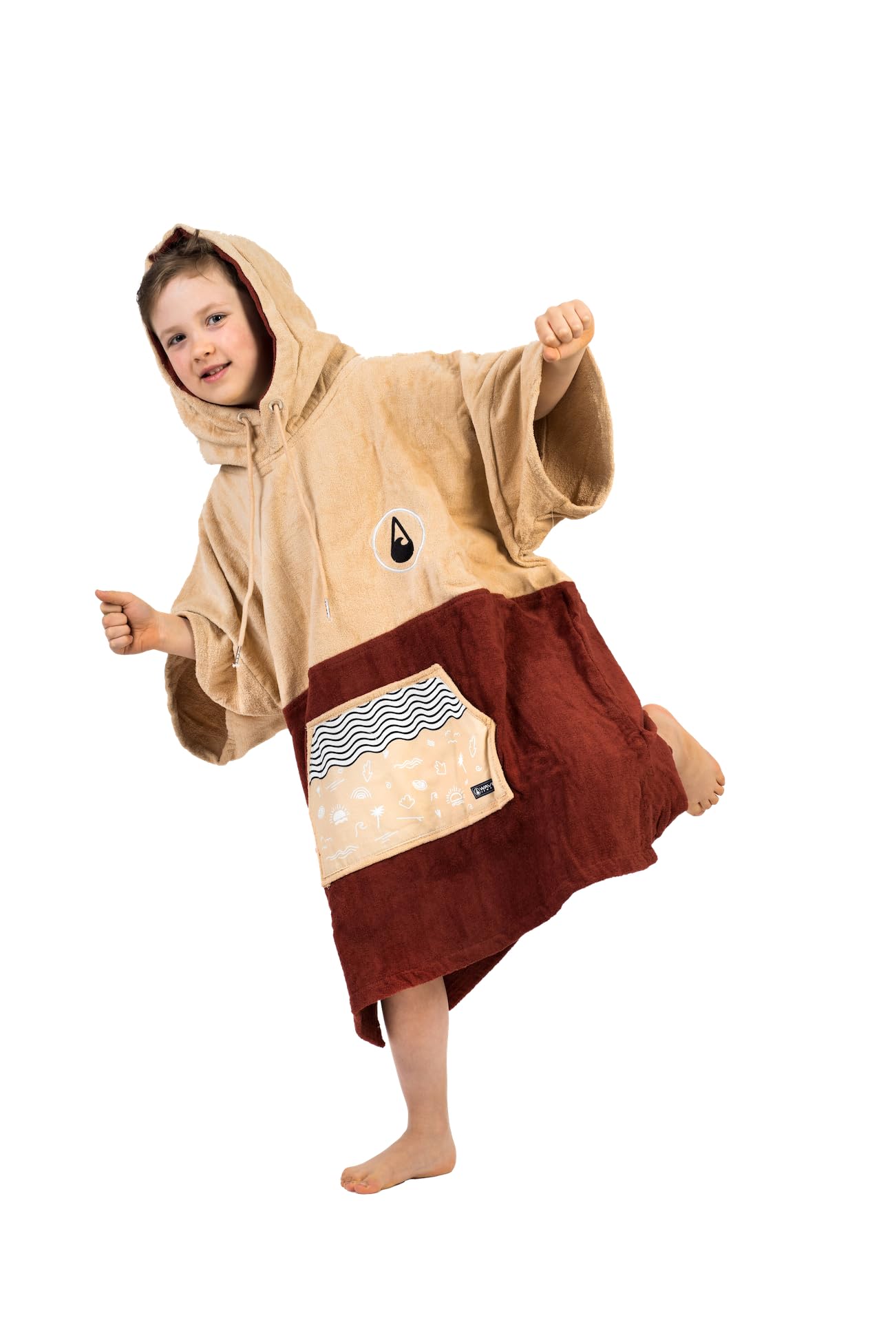 WAVE HAWAII Kids-Poncho de surf Coton écologique pour les tailles de 90 à 150 cm pour la natation, la plage, le surf, poncho de douche, poncho de surf pour enfants, garçons, filles