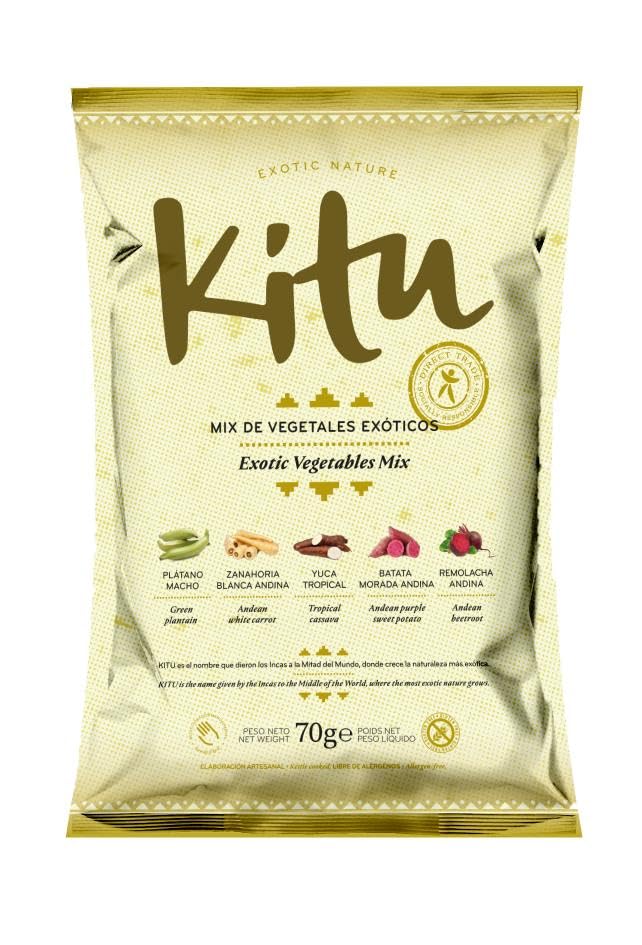 NULTHY Chips de Vegetales Exóticos Gourmet 2x70g KITU - Mix Natural Crujiente: Plátano, Yuca, Batata Morada, Zanahoria Blanca y Remolacha - 50% Menos Grasas, Sin Conservantes, Sin Gluten, Vegano