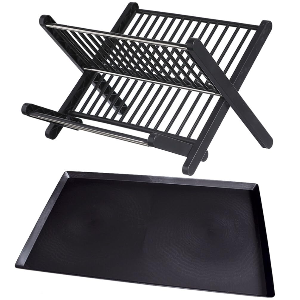 Escurreplatos Plegable de Cocina 1 Juego Negro Pp y Acero Inoxidable