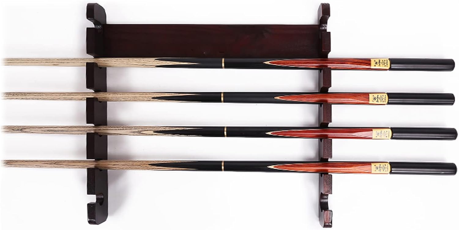 Billiards Pool Cue Rack Wall Mount Wood Pool Stick Holder Display Stand Fish Rod Storage Rack Holds 6 Cues for Billiard Room Club Pool Table Accessaries (Brown 6)