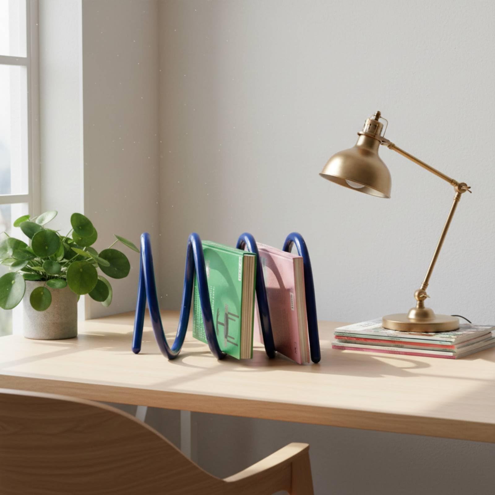 rockible Rotierender Buchständer Bücherhalter Buchstütze Spiral Kompakt Hält Hefte Und Bücher Getrennt für Aufgeräumte Arbeitsfläche für Büro Tisch Wohnzimmer Leseecke, Blau
