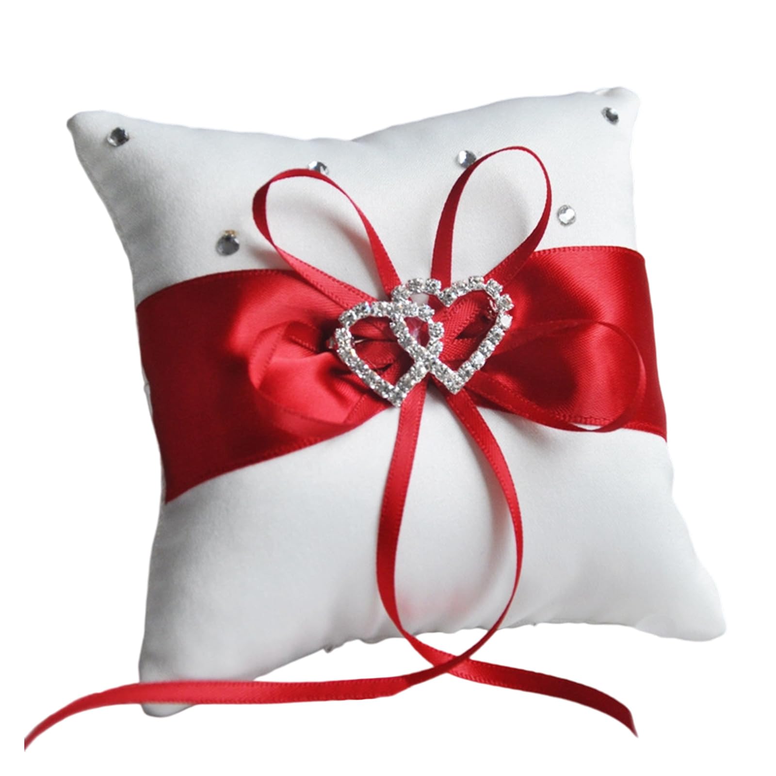 HDOYTXXM Decorative Rings Bearer Pillow with Satined Ribbon Attachment Double Heart Rhinestones Decors Wedding Jewelry Decoration Rhinestones Heart Rings Bearer Cushion