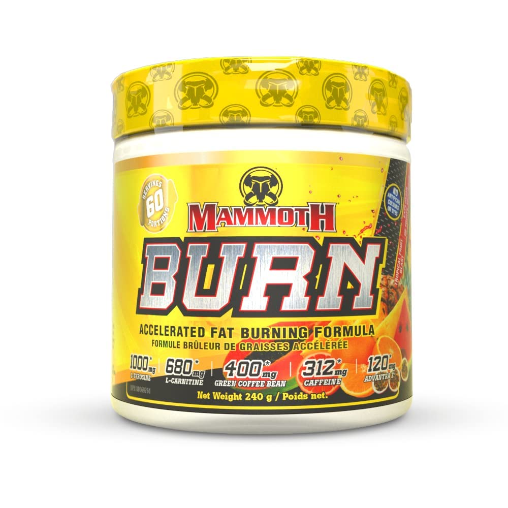 Mammoth Burn Tropical Fruit Blast, Weight Loss Drink-Powder, Fat Burning & Energy Powder, Metabolism & Mood Booster, Thermogenic Shredding Supplement, 60 Serve