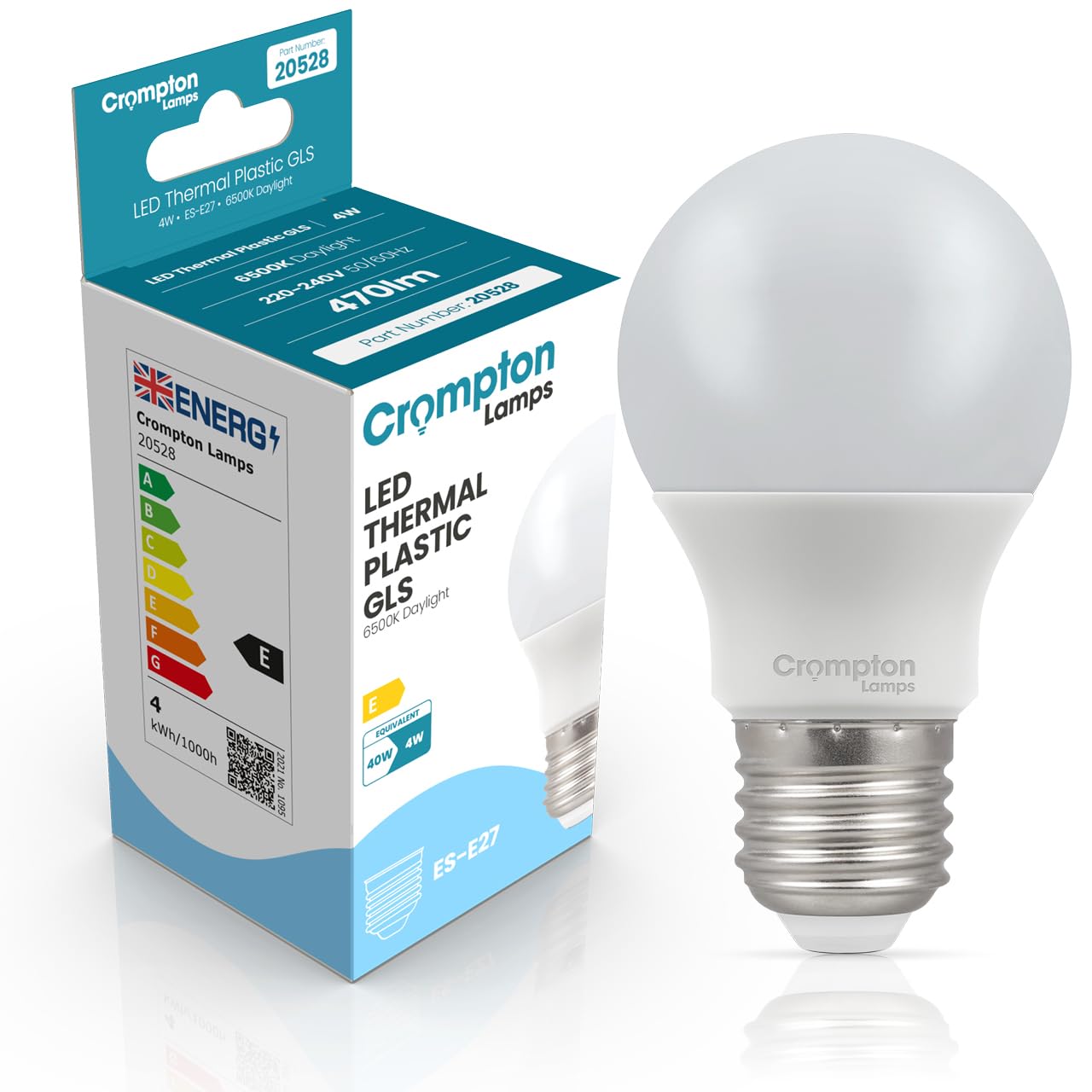 Crompton Lamps GLS LED E27 Bulb | 4W = 40W Equivalent | Daylight 6500K | Energy Efficient | Edison Screw Lightbulb | Long Life 15,000-Hrs | Bulbs for Lamps — image 1