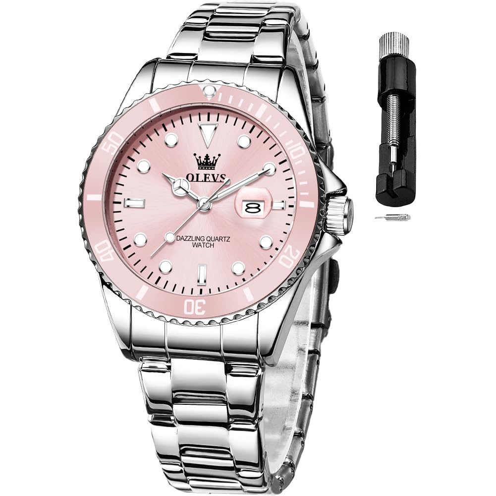 OLEVS Womens Watch Classic Dress Number Female Watches for Ladies Analog Stainless Steel Waterproof Luminous Day Date Two Tone Easy to Read Wristwatch