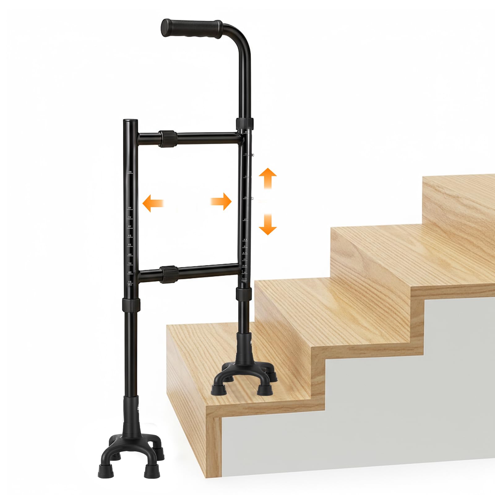 Gehstock, Treppensteighilfe Krücken Gehhilfe Stock Gehhilfe für Senioren Höhe (85-115CM) und Breite(22-36CM) Einstellbar Vierbeinige Basis Vielseitiges Gehstock Treppensteighilfe 2-in-1 Design