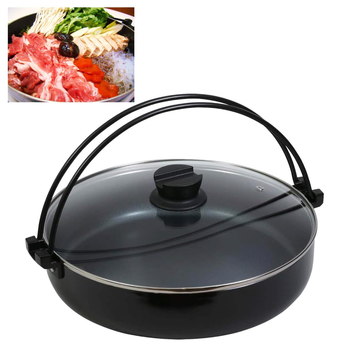 Amazon | すき焼き鍋 4-5人 用 約30cm ガラス蓋付き 強力 フッ素加工 