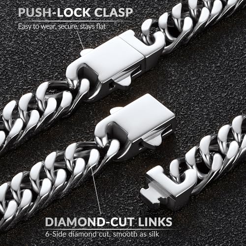 Jewlpire Diamond-Cut 316L Surgical Stainless Steel Mens Cuban Link Chain, 6/7/8MM Sweatproof & Non Tarnish Gift-Ready Luxury Mens Necklace with Premium Gift Box2