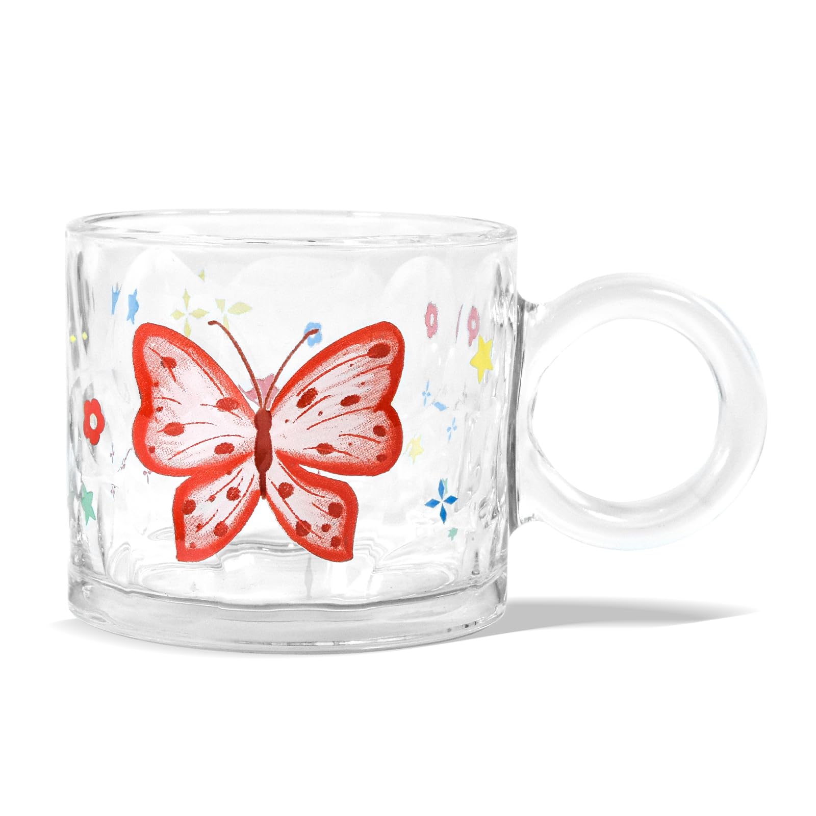 Glass Coffee Mugs, 10oz Glass Mugs, Unique Glass Cup with Handle, Butterfly Mug, Flower Glass Cup, Tea Mug Gift for Women