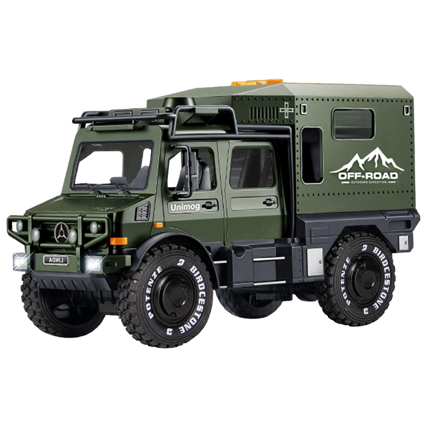 FunBlast Military Truck Toy for Kids, Pull Back Truck Toy, Off Road Army Vehicle Trucks Toys, Friction Power Toys Battle Field Trucks with Light & Sound for 3+ Years Old Boys, Girls, Kids (Green)-image-5